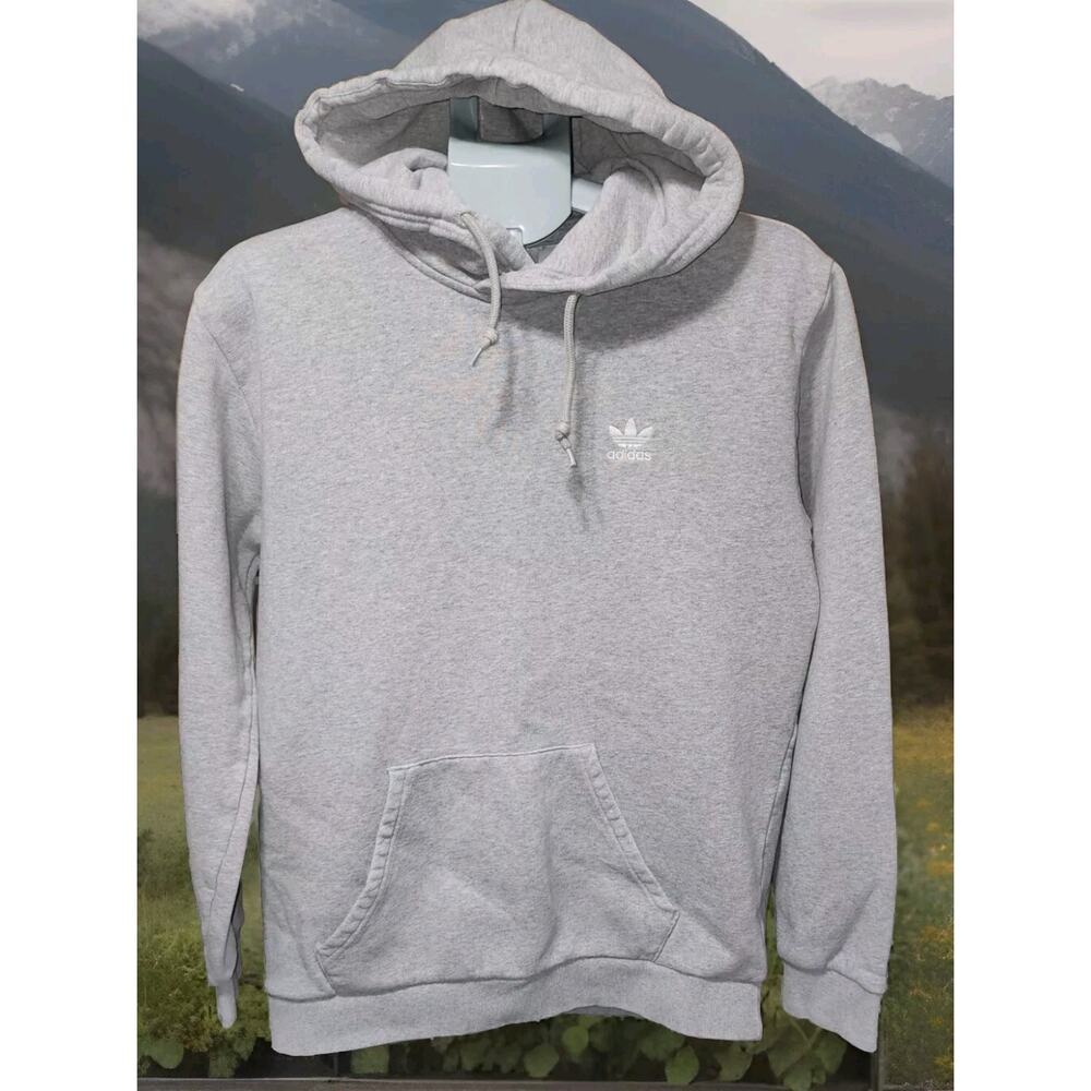 Adidas PRIMEGREEN Hooded Sweatshirt Gray Trefoil Embroidered Front Logo Sz Med